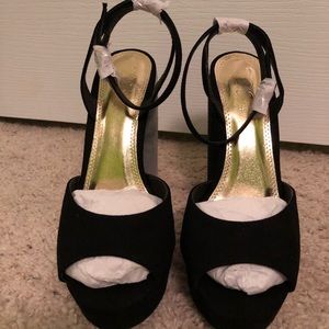 DEVON BLACK SUEDE RHINESTONE PLATFORM HEELS